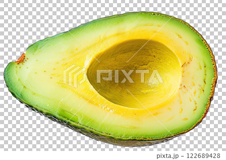 ripe slice of avocado floating, isolated background 122689428