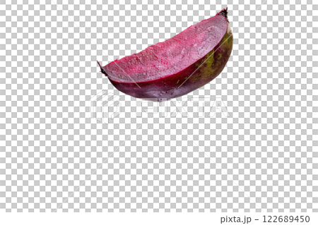 Ripe slice of Mixed fruit floating, isolated background 122689450