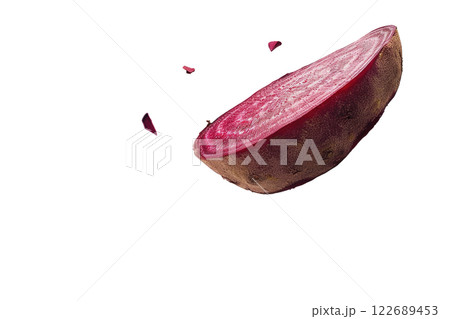 Ripe slice of Mixed fruit floating, isolated background Ripe slice of Mixed fruit floating, isolated background 122689453