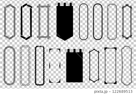 縦長和風フレームベクターイラストセット 日本 シンプル あしらい コピースペース 枠 飾り 装飾 122689513