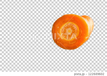 ripe slice of carrot floating, isolated background ripe slice of carrot floating, isolated background 122689602