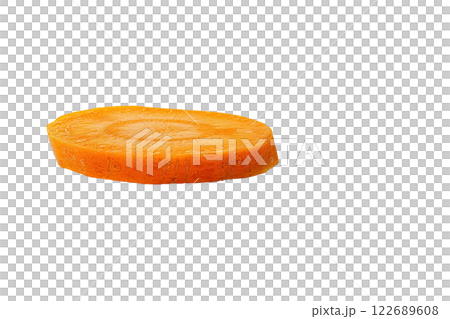ripe slice of carrot floating, isolated background 122689608