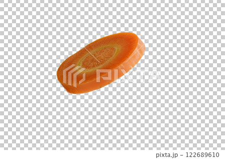 ripe slice of carrot floating, isolated background 122689610