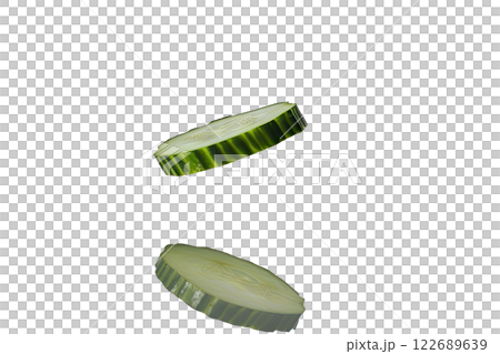 Ripe slice of Mixed vegetables floating isolated background 122689639