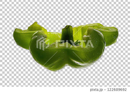 ripe slice of green bell pepper floating, isolated background 122689692