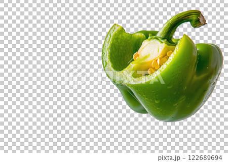 ripe slice of green bell pepper floating, isolated background 122689694