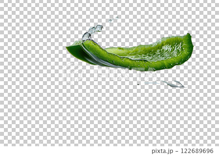 ripe slice of green bell pepper floating, isolated background 122689696