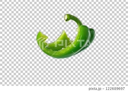 ripe slice of green bell pepper floating, isolated background 122689697