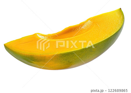 Ripe slice of Mixed fruit floating, isolated background 122689865