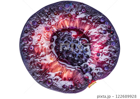 Ripe slice of Mixed fruit floating, isolated background 122689928