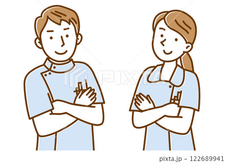 腕組みしてこちらを見る自信に溢れた看護師の男女のイラスト 122689941