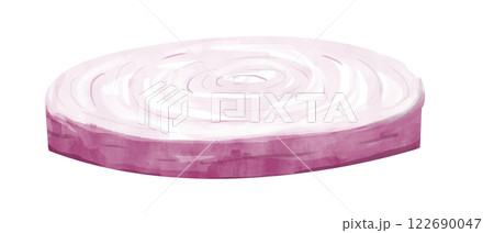 Watercolor Illustration Fresh Red Onion Slice Round Piece Clipart for Printing and Web	 122690047