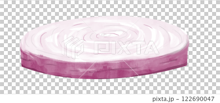 Watercolor Illustration Fresh Red Onion Slice Round Piece Clipart for Printing and Web	 122690047