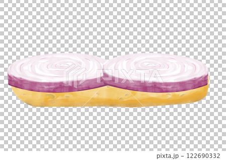 Watercolor Sandwich With Toasted Bread Slice With Two Slices Of Red Onion Textured Painting Illustration For Print, Web And Textile, Menu Watercolor Sandwich With Toasted Bread Slice With Two Slices Of Red Onion Textured Painting Illustration For Print, Web And Textile, Menu 122690332