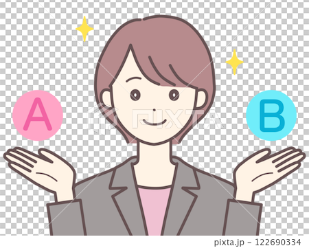 AとBを提案するスーツの女性(肌の色あり) AとBを提案するスーツの女性(肌の色あり) 122690334