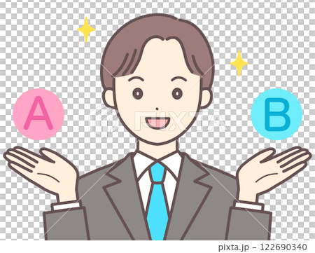 A man in a suit proposing A and B (with skin color) 122690340