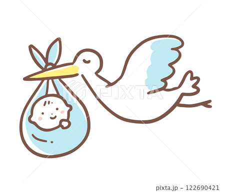 赤ちゃんを運ぶコウノトリ 122690421