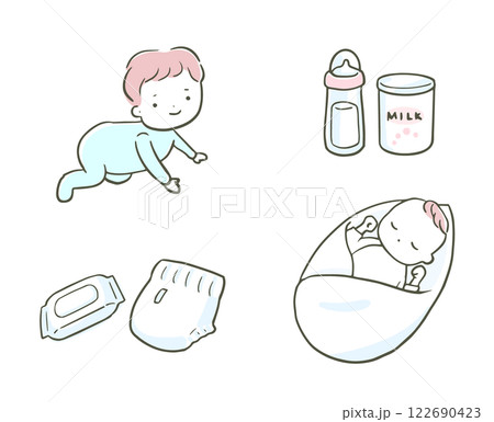 赤ちゃんとベビーグッズのイラスト 122690423