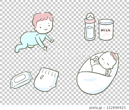 嬰兒和嬰兒用品的插圖 122690423