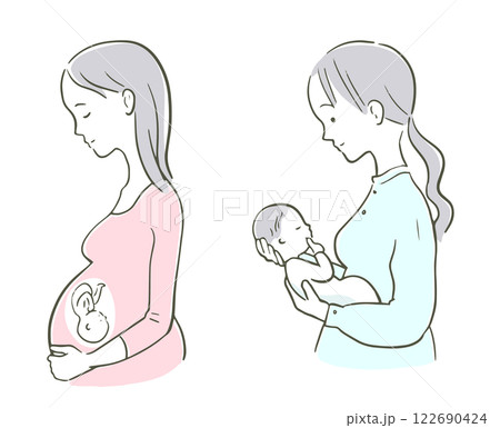 妊娠中の女性と新生児を抱く女性 妊娠中の女性と新生児を抱く女性 122690424