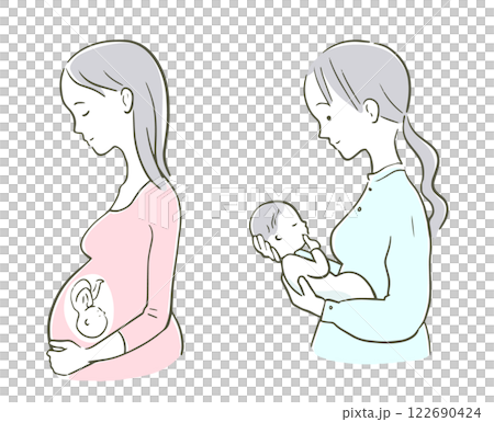 妊娠中の女性と新生児を抱く女性 妊娠中の女性と新生児を抱く女性 122690424