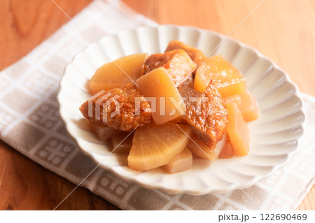 大根 さつま揚げ こんにゃくの味染み炒め煮 122690469