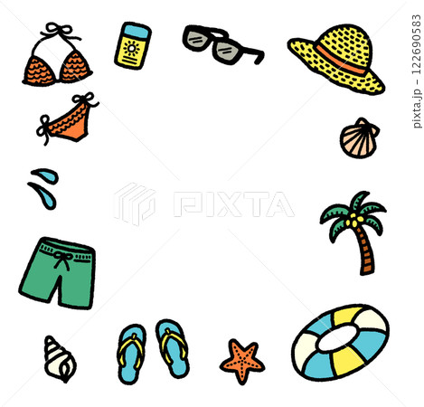 夏　ビーチ　夏休み　手書き　アイコン　背景　イラスト　バナー 122690583