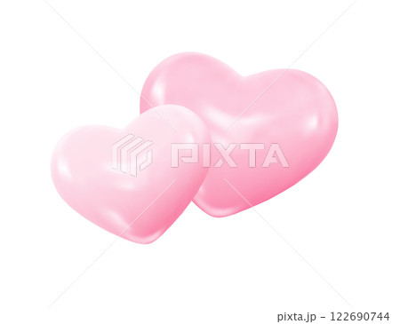 Pair of glossy pink 3d hearts. Valentine's Day vector elements for design romantic events, valentine, certificate, banner. Symbol of love, romantic relationships. Vector Illustration. Pair of glossy pink 3d hearts. Valentine's Day vector elements for design romantic events, valentine, certificate, banner. Symbol of love, romantic relationships. Vector Illustration. 122690744