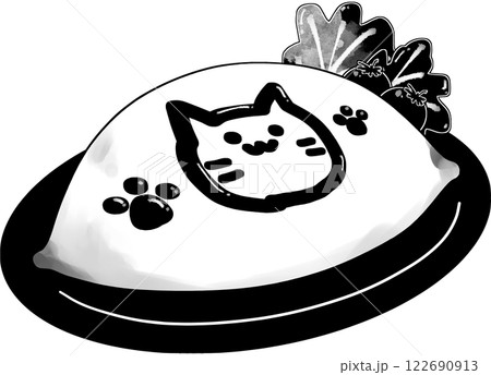 オムライスイラスト 猫 モノクロ メイドカフェ オムライスイラスト 猫 モノクロ メイドカフェ 122690913