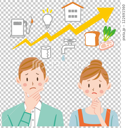 Couple worried about household finances, living expenses, prices, inflation Couple worried about household finances, living expenses, prices, inflation 122691560