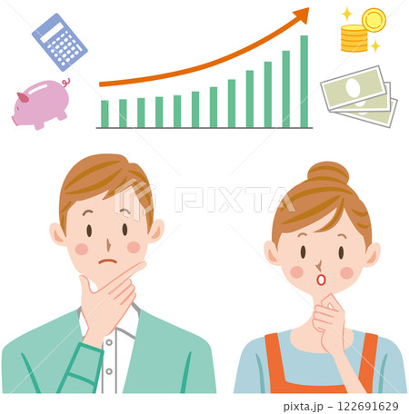 投資　お金　資産形成を考える夫婦のイラスト 122691629