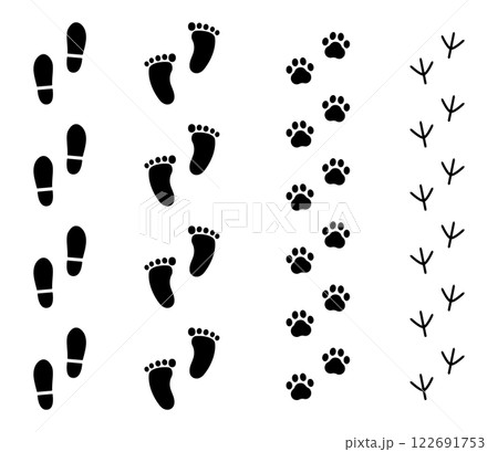 色々な足跡のシルエットイラスト　ベクター 122691753