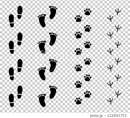 色々な足跡のシルエットイラスト　ベクター 122691753