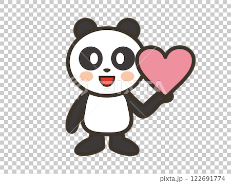 片手でハートマーク持つかわいいパンダのイラスト 片手でハートマーク持つかわいいパンダのイラスト 122691774