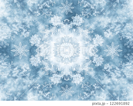 冬の雪の結晶が舞う背景イメージ「AI生成画像」 122691892