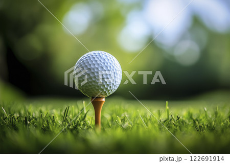 芝生の上にティーアップされたゴルフボール「AI生成画像」 122691914