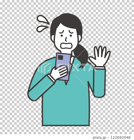 A woman panics over a smartphone problem 122692046