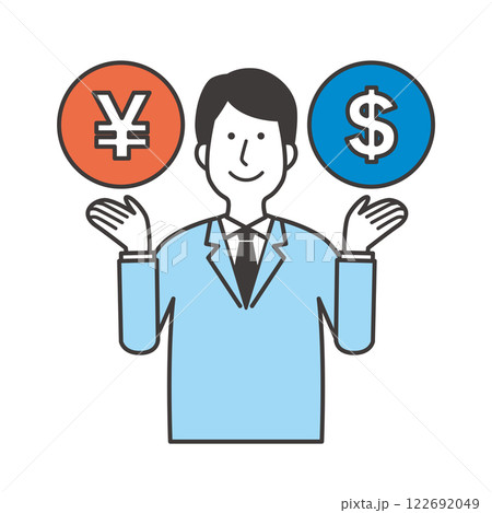 日本円と米ドルを持つ男性 122692049