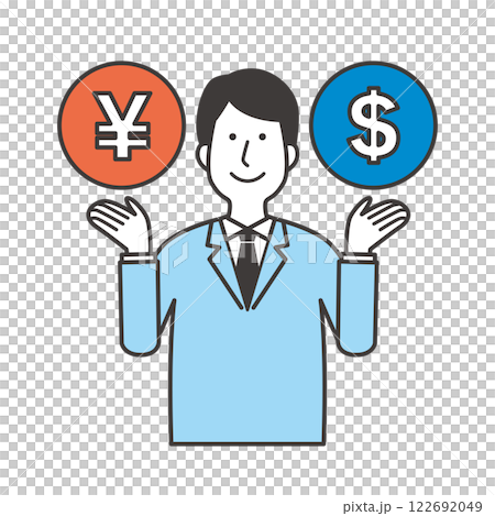 日本円と米ドルを持つ男性 122692049