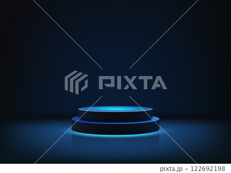 3D futuristic glowing blue circular platform or podium modern technology minimalist design 3D futuristic glowing blue circular platform or podium modern technology minimalist design 122692198