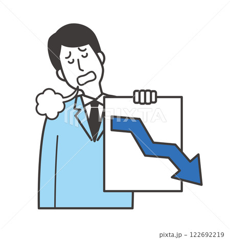 下方向矢印とため息男性 122692219