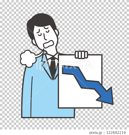 下方向矢印とため息男性 122692219