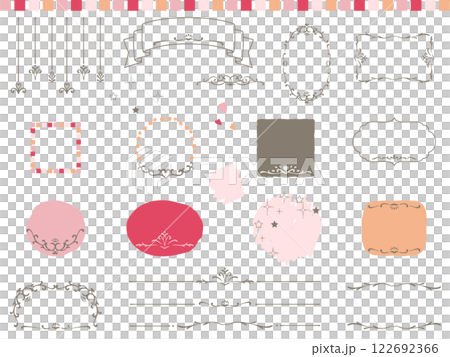 Stylish and cute hand-drawn frames and line illustration materials 122692366