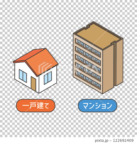 一戸建てとマンションのアイソメトリックイラスト 一戸建てとマンションのアイソメトリックイラスト 122692409