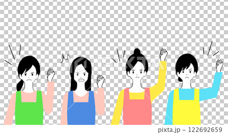 Illustration of angry young housewives wearing aprons Illustration of angry young housewives wearing aprons 122692659