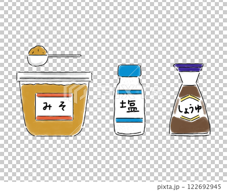 みそ　塩　しょうゆ　調味料・水彩風 122692945
