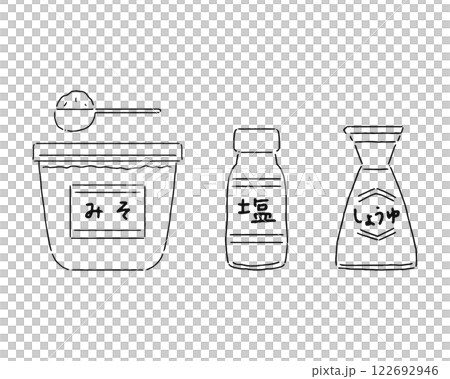 みそ　塩　しょうゆ　調味料　線画 122692946