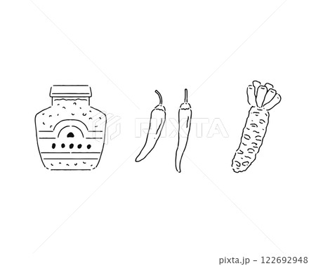 マスタード 唐辛子 わさび 線画 マスタード 唐辛子 わさび 線画 122692948