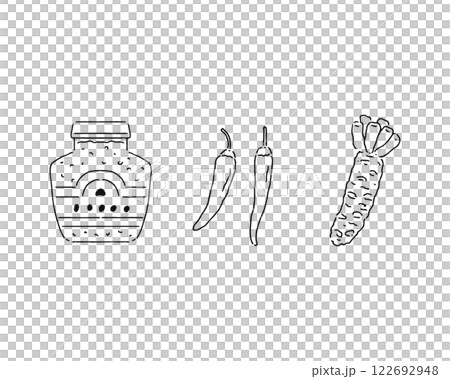 マスタード 唐辛子 わさび 線画 マスタード 唐辛子 わさび 線画 122692948