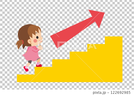 Illustration of a cute little girl climbing stairs, white background, vector, clip art 122692985